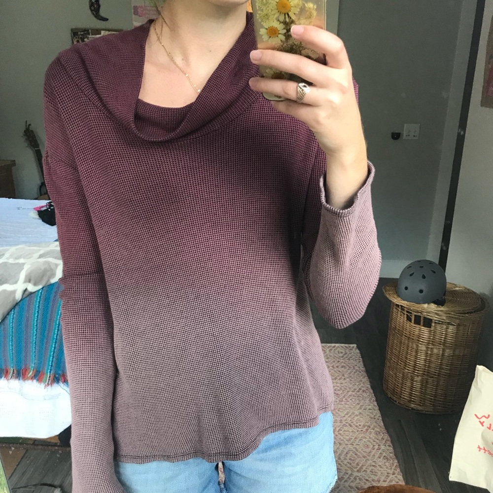 Maroon Ombré knit cowl neck long sleeve top